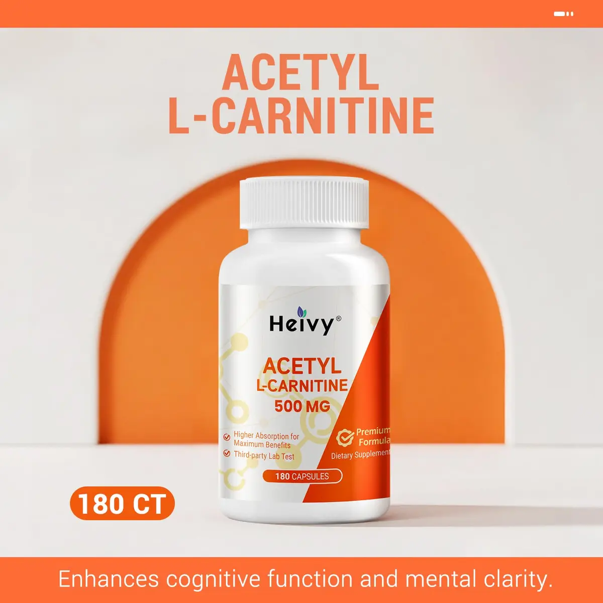 Heivy Acetyl L-Carnitine 500mg | Supports Brain & Metabolic Health | 180 Capsules - view 7