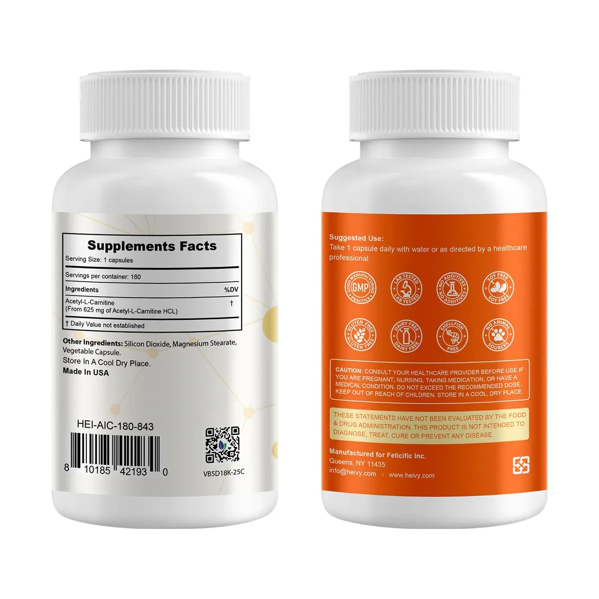 Heivy Acetyl L-Carnitine 500mg | Supports Brain & Metabolic Health | 180 Capsules - view 2