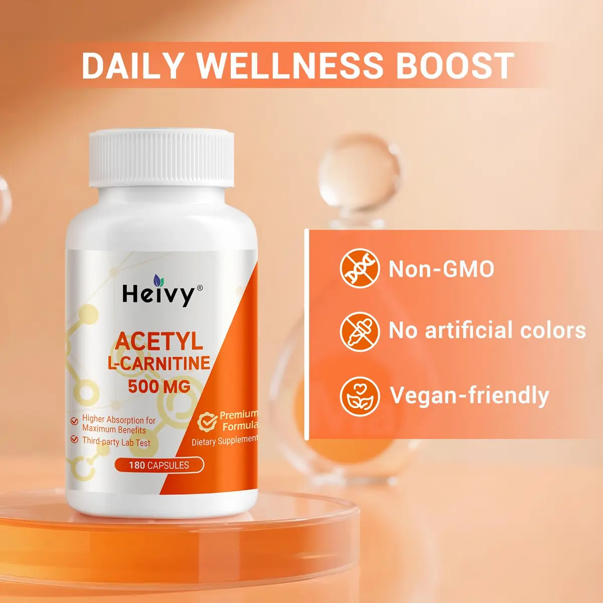 Heivy Acetyl L-Carnitine 500mg | Supports Brain & Metabolic Health | 180 Capsules - view 3