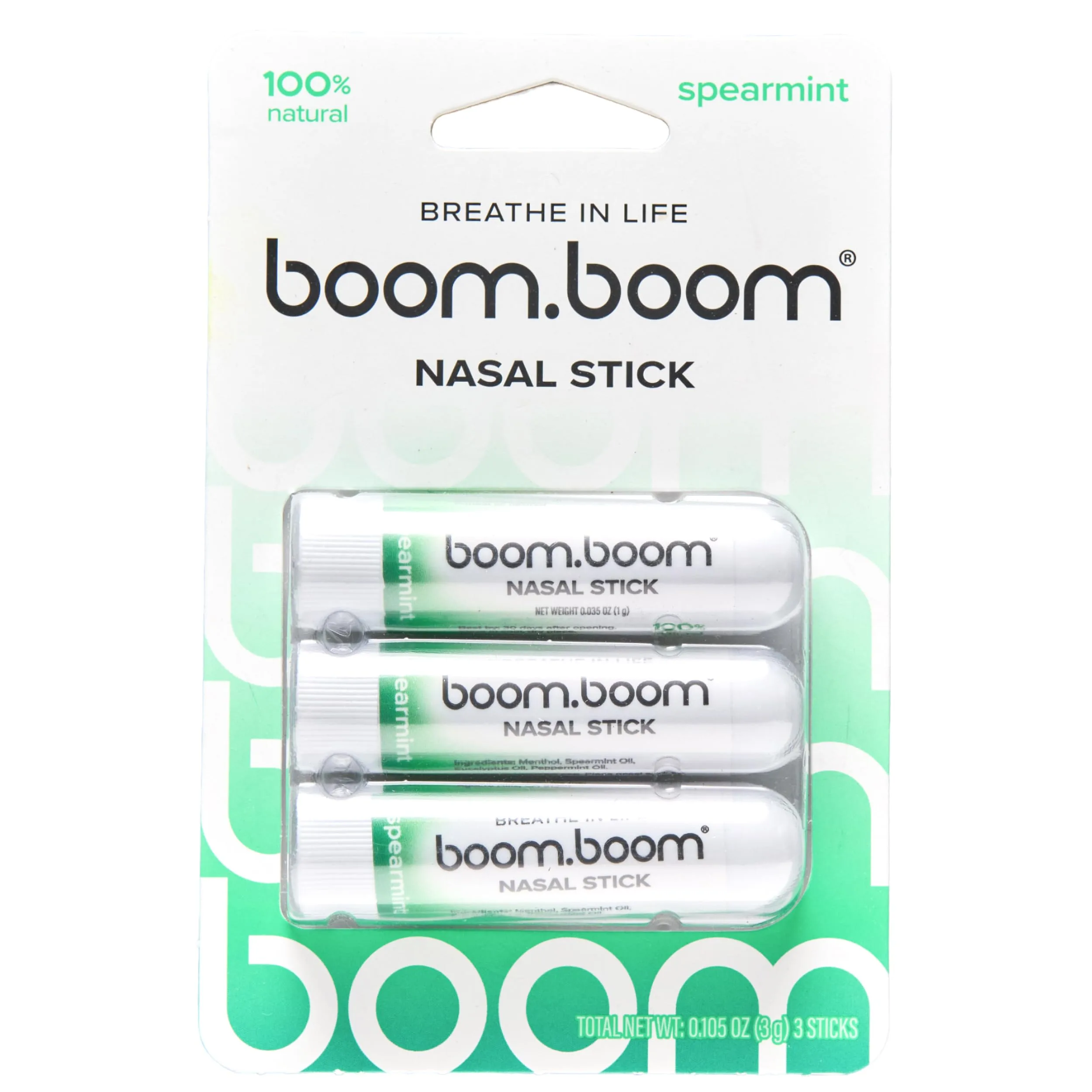 BoomBoom Spearmint Vapor Stick | Natural Mood Boost Inhaler (0.03 oz / 0.85 g) | USA-Sourced - main product image