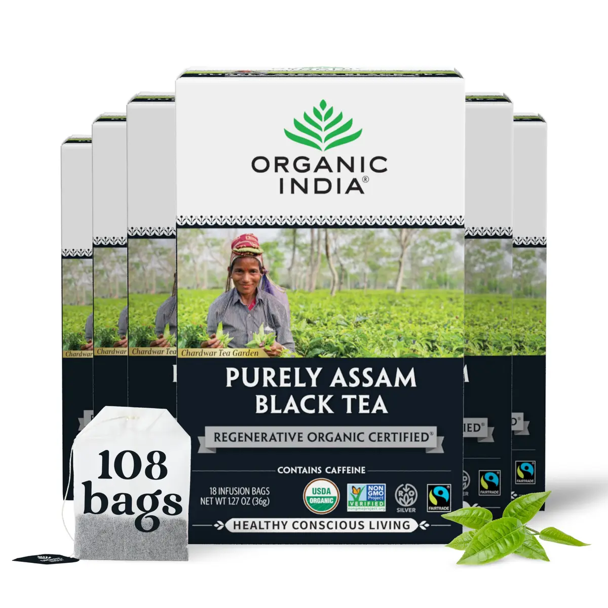ORGANIC INDIA Purely Assam Black Tea 18 Bags | USDA Organic, Regenerative Certified - main product image