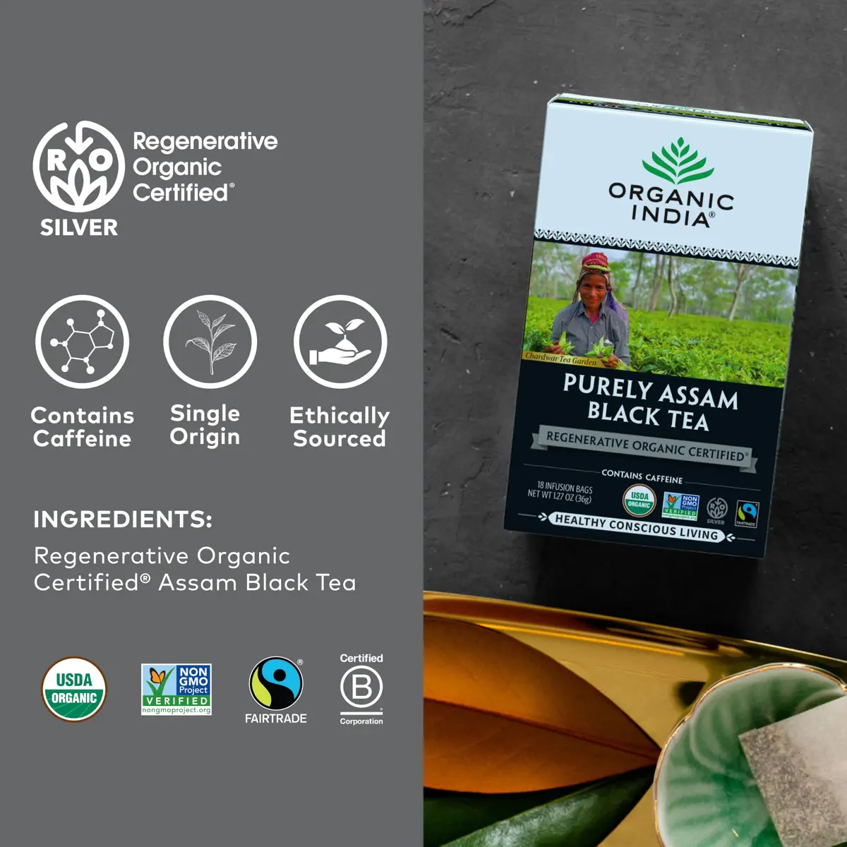 ORGANIC INDIA Purely Assam Black Tea 18 Bags | USDA Organic, Regenerative Certified - view 6