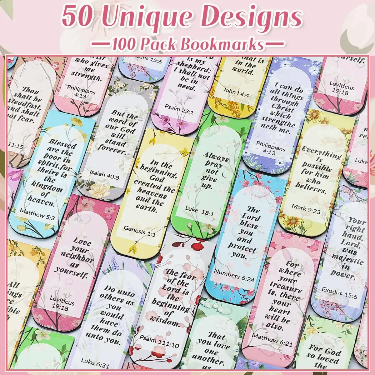 Diteryy Flower Bible Magnetic Bookmarks 100 Pack | Inspirational Christian Page Markers for Books - view 3