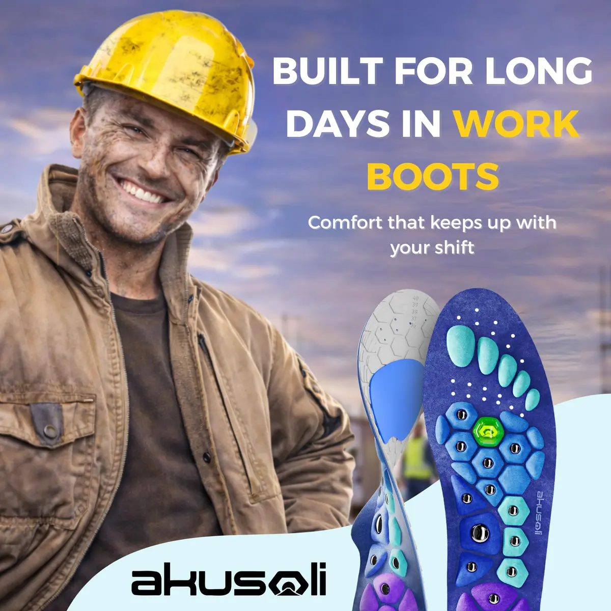 Akusoli Shoe Insert for Men, Work Boots & Daily Wear | Shock Absorbing, Arch Support, Magnetic, Cushioned (L/XL) - view 2