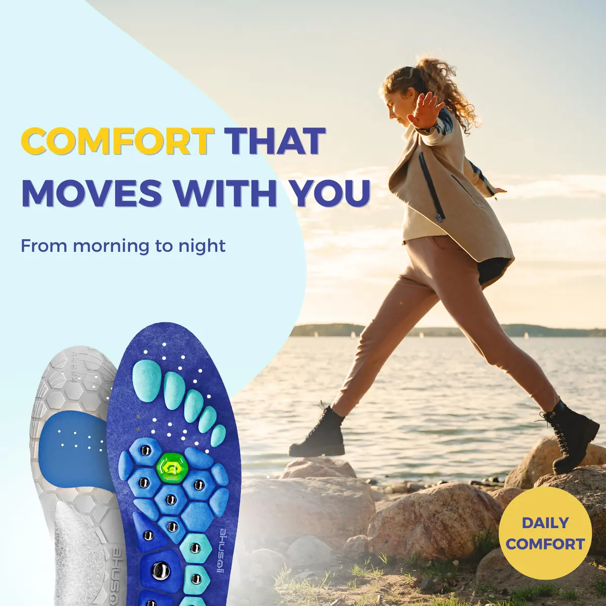 Akusoli Shoe Inserts for Women S/M | Memory Foam Arch Support, Magnetic Acupressure, Trim-to-Fit (80g) - view 4