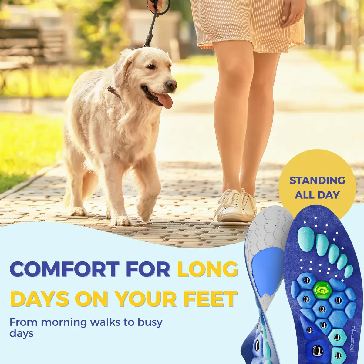 Akusoli Shoe Inserts for Women S/M | Memory Foam Arch Support, Magnetic Acupressure, Trim-to-Fit (80g) - view 2