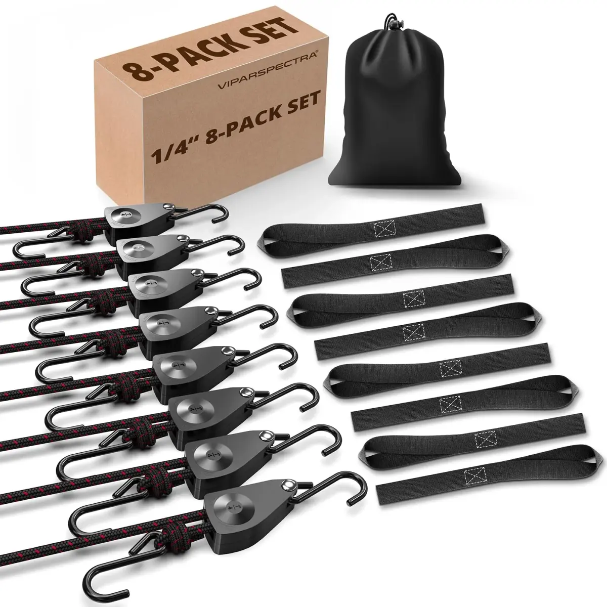 VIPARSPECTRA 1/4" Heavy Duty Adjustable Rope Hangers 8 Pack, 12FT Tie-Down | 150 lbs WLL per Ratchet - main product image