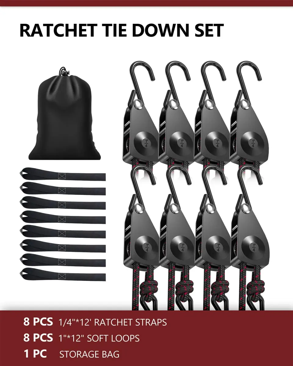 VIPARSPECTRA 1/4" Heavy Duty Adjustable Rope Hangers 8 Pack, 12FT Tie-Down | 150 lbs WLL per Ratchet - view 8