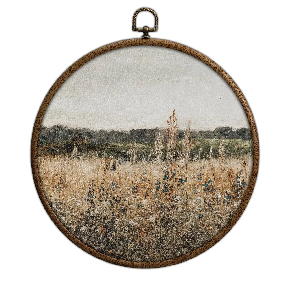 QKX Round Wall Decoration 25cm (10x10 inches) | Vintage Floral Landscape Canvas Art - main product image