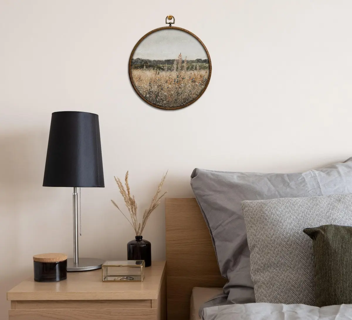 QKX Round Wall Decoration 25cm (10x10 inches) | Vintage Floral Landscape Canvas Art - view 6
