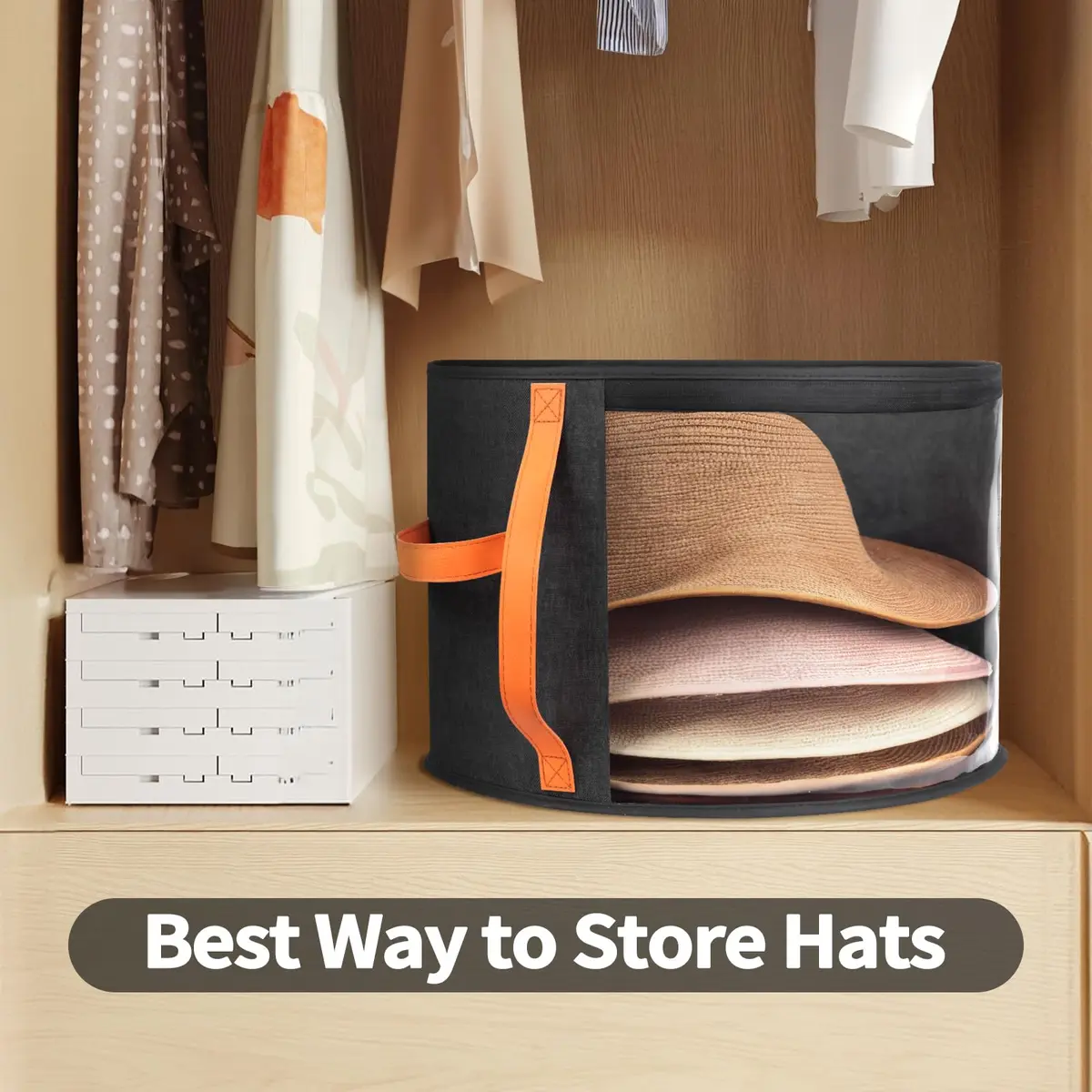 kushon Oversized Clear Hat Storage Box for Women, Cowboy Hat Organizer for Closet, Wide Brims Hat Case with Carrying Handles, Hat Bag (Black) | Holds 6-9 Hats - view 5