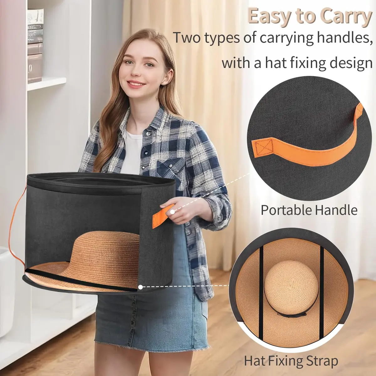 kushon Oversized Clear Hat Storage Box for Women, Cowboy Hat Organizer for Closet, Wide Brims Hat Case with Carrying Handles, Hat Bag (Black) | Holds 6-9 Hats - view 6