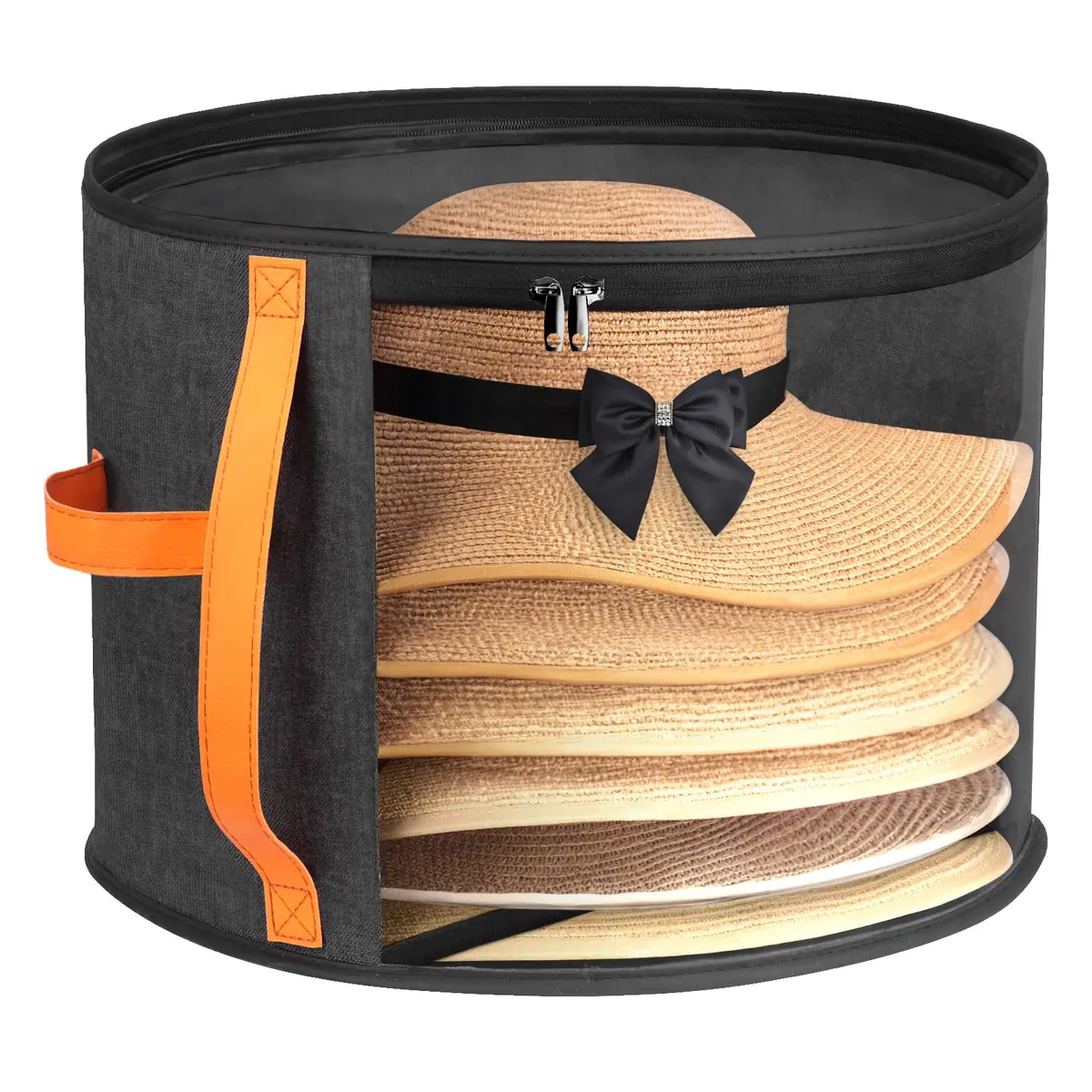 kushon Oversized Clear Hat Storage Box for Women, Cowboy Hat Organizer for Closet, Wide Brims Hat Case with Carrying Handles, Hat Bag (Black) | Holds 6-9 Hats - main product image