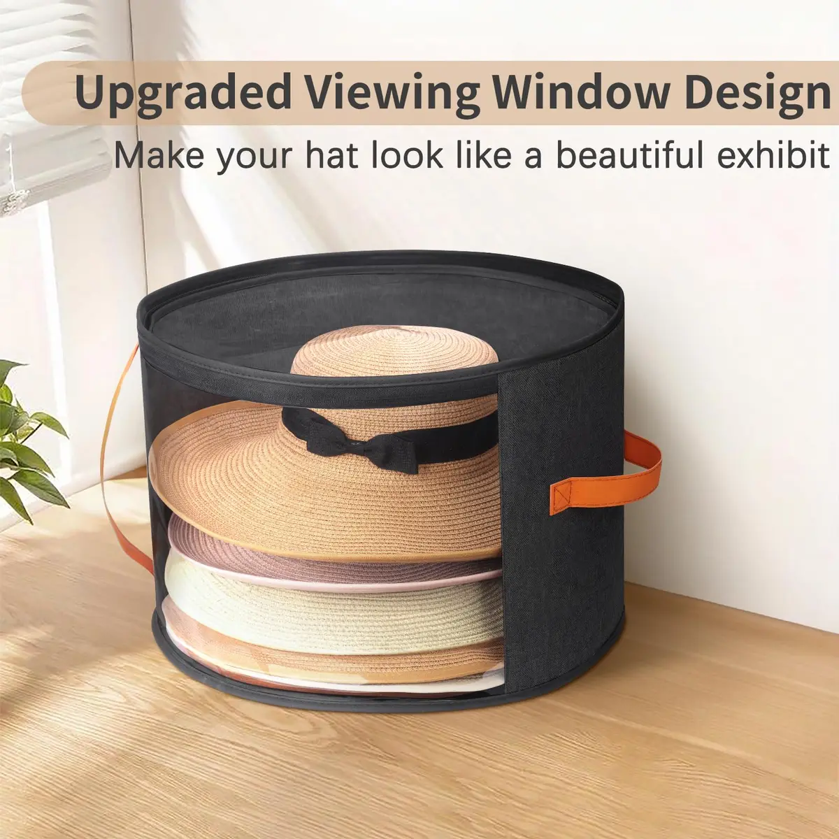 kushon Oversized Clear Hat Storage Box for Women, Cowboy Hat Organizer for Closet, Wide Brims Hat Case with Carrying Handles, Hat Bag (Black) | Holds 6-9 Hats - view 2