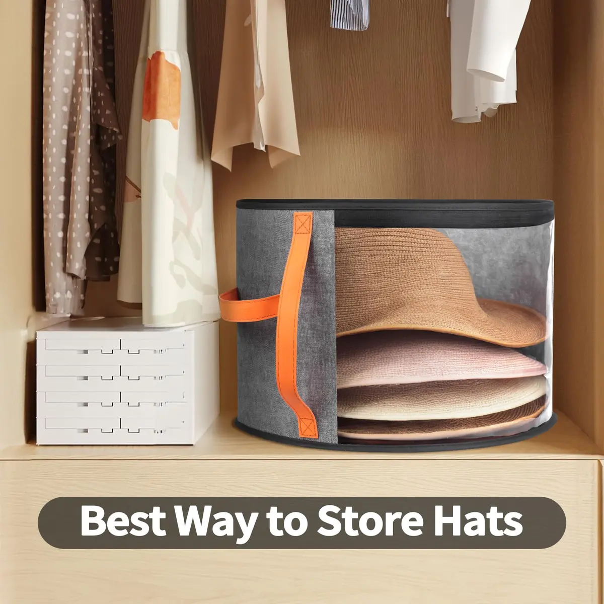 kushon Oversized Clear Hat Storage Box for Women, Wide Brim Cowboy Hat Organizer, 17x11 inches, Grey - view 5