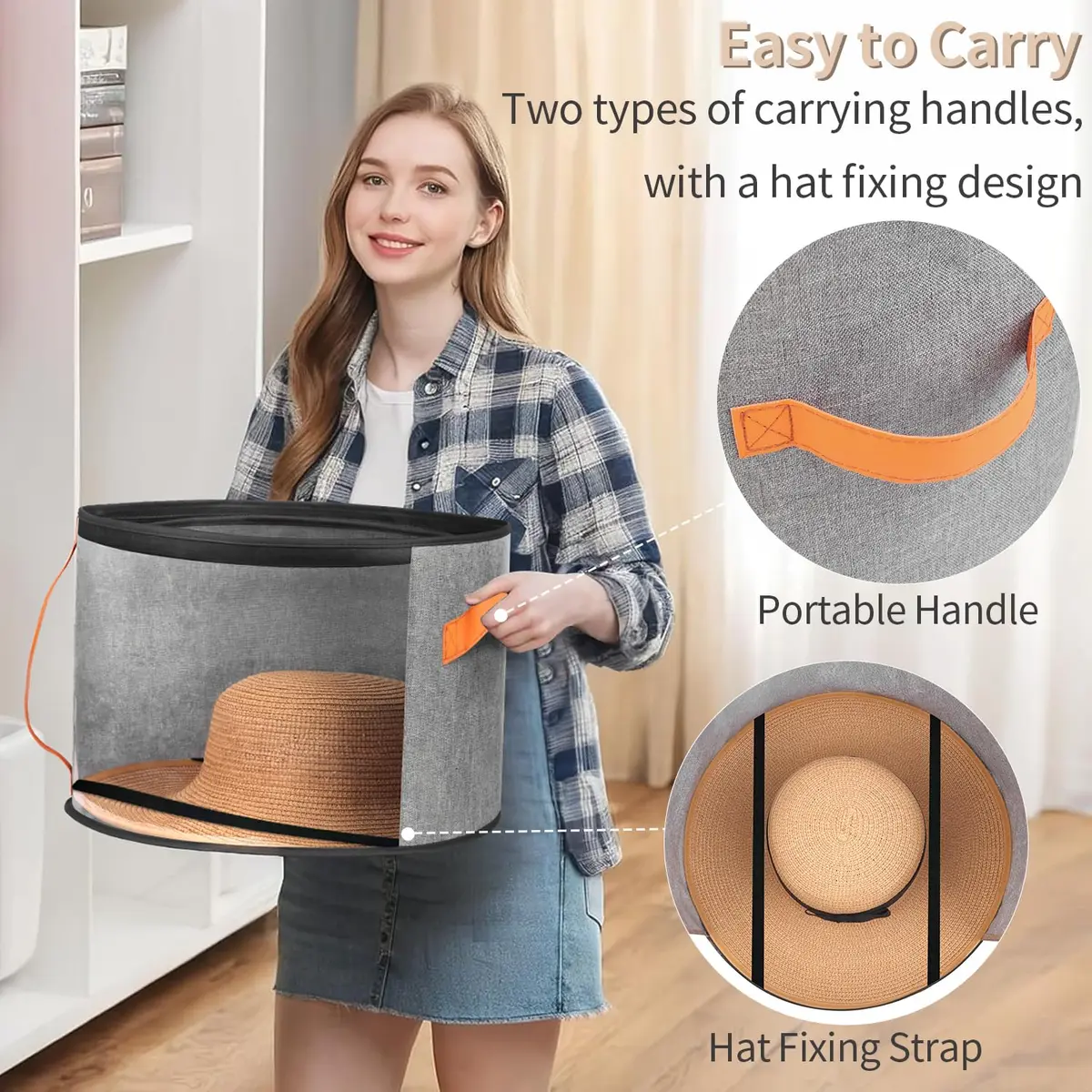 kushon Oversized Clear Hat Storage Box for Women, Wide Brim Cowboy Hat Organizer, 17x11 inches, Grey - view 6