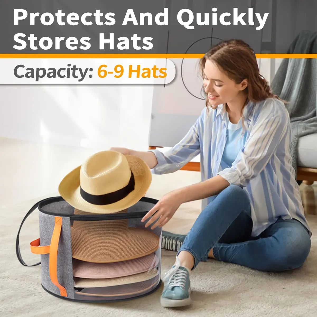 kushon Oversized Clear Hat Storage Box for Women, Wide Brim Cowboy Hat Organizer, 17x11 inches, Grey - view 3