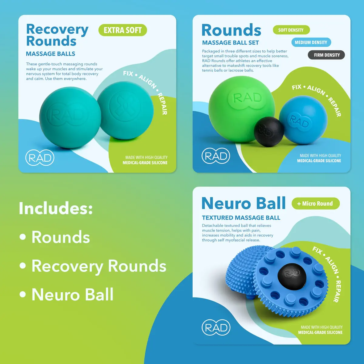 RAD Baller Bundle Myofascial Release Balls 5 Tools (Set of 5) - view 3