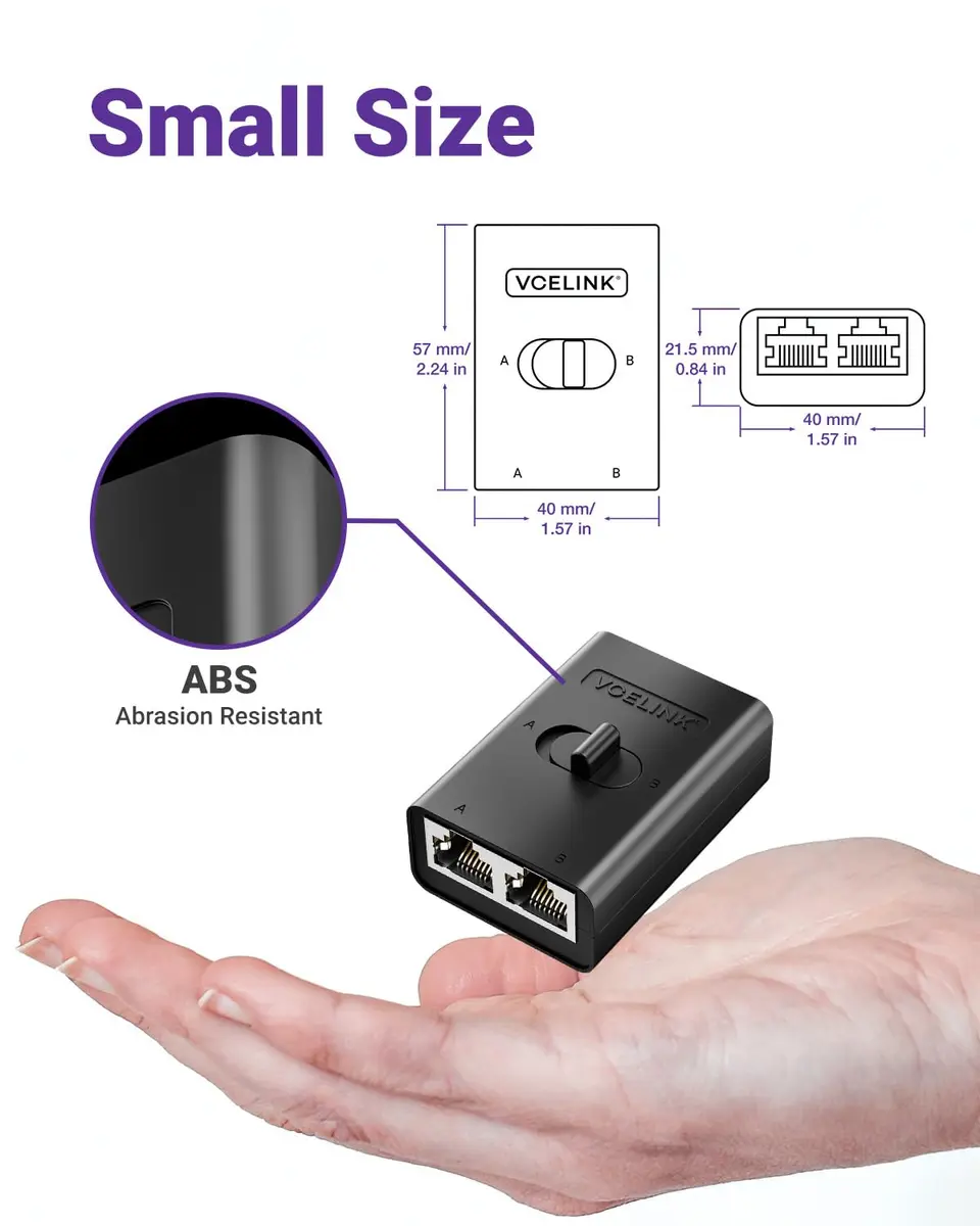 VCELINK 1000Mbps Passive Ethernet Selector Switch, 2-Pack | 1Gbps Speed, Plug-and-Play - view 6