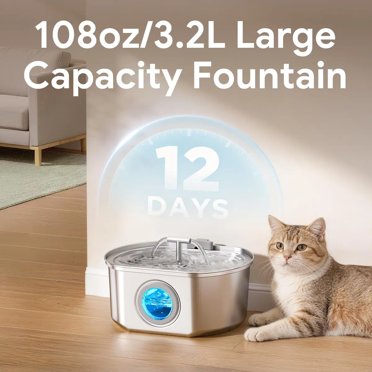 Neareal Cat Water Fountain Stainless Steel 3.2L | Durable, Quiet & Easy to Clean - view 5