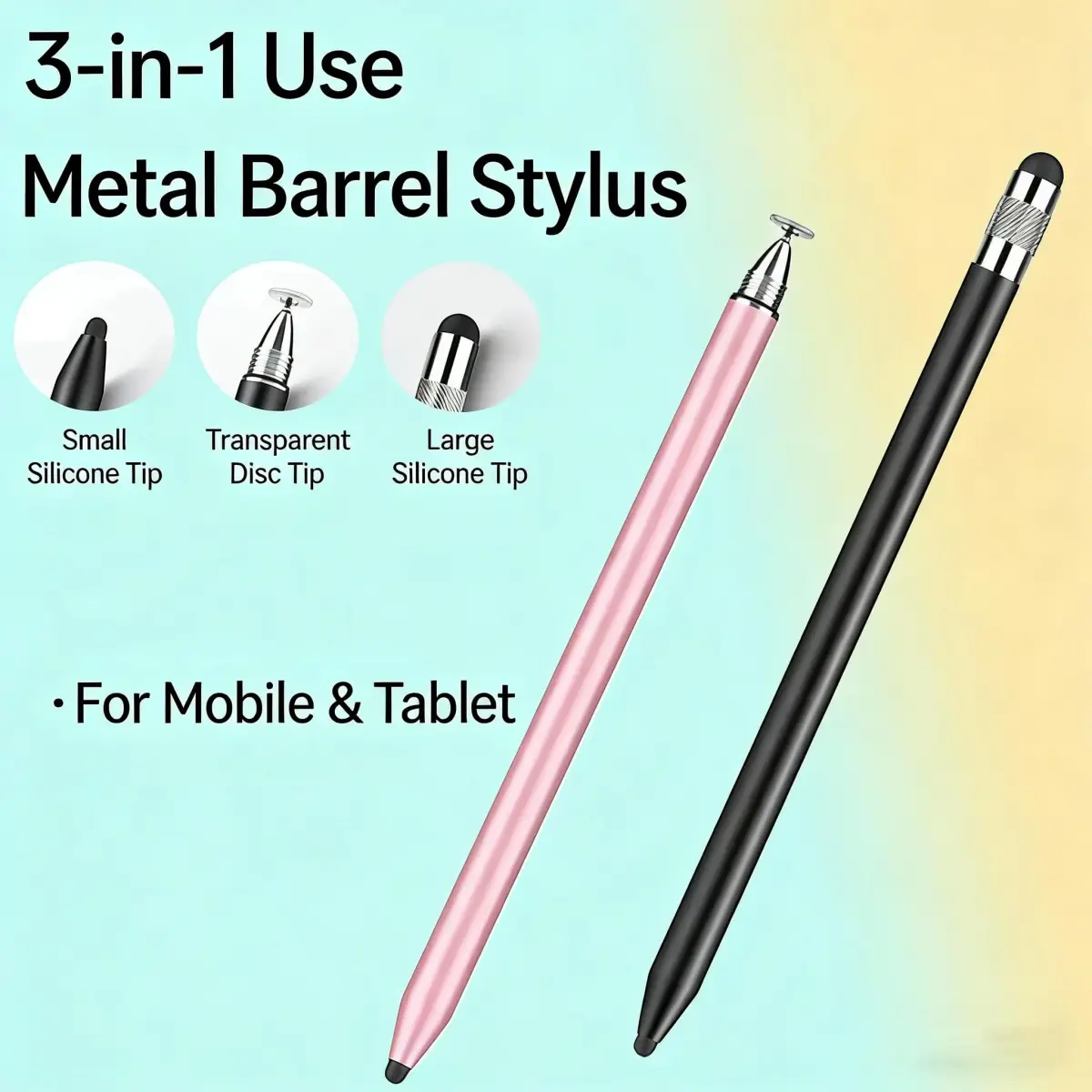 fllynewrite 3-in-1 Stylus Pen for Samsung Galaxy Tab A9+/A8/A7/A7 Lite & iPad Pro/iPhone/Fire/Surface, Rose Gold (1 Disc Tip + 1 Cap) - view 4
