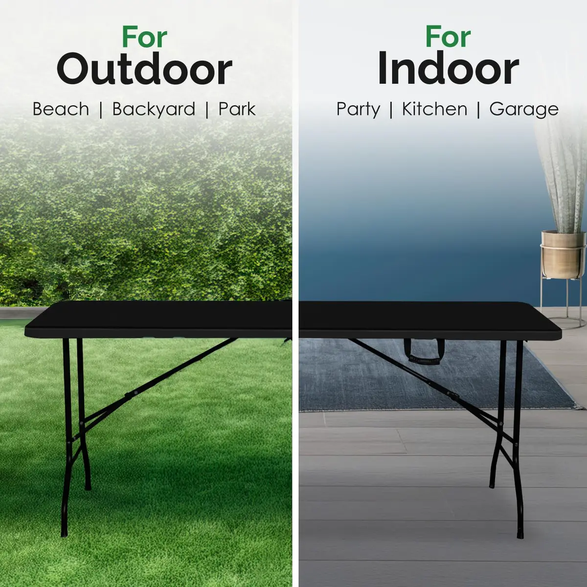 EconoHome 8ft Folding Table with Handle | Heavy-Duty Portable Indoor & Outdoor Table - view 6