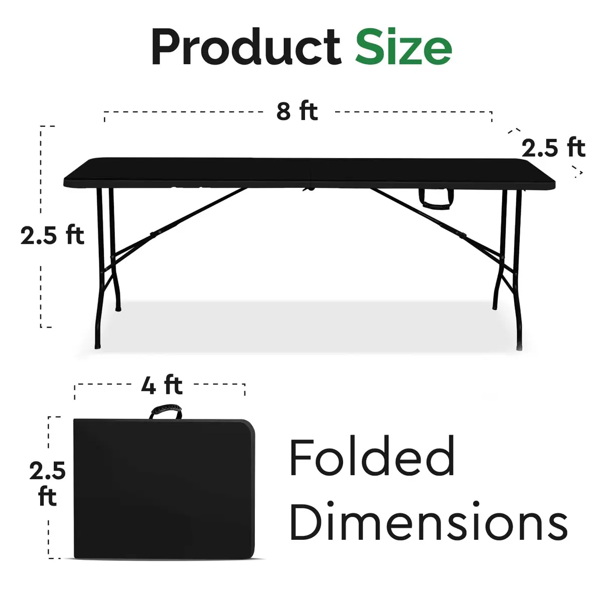 EconoHome 8ft Folding Table with Handle | Heavy-Duty Portable Indoor & Outdoor Table - view 4