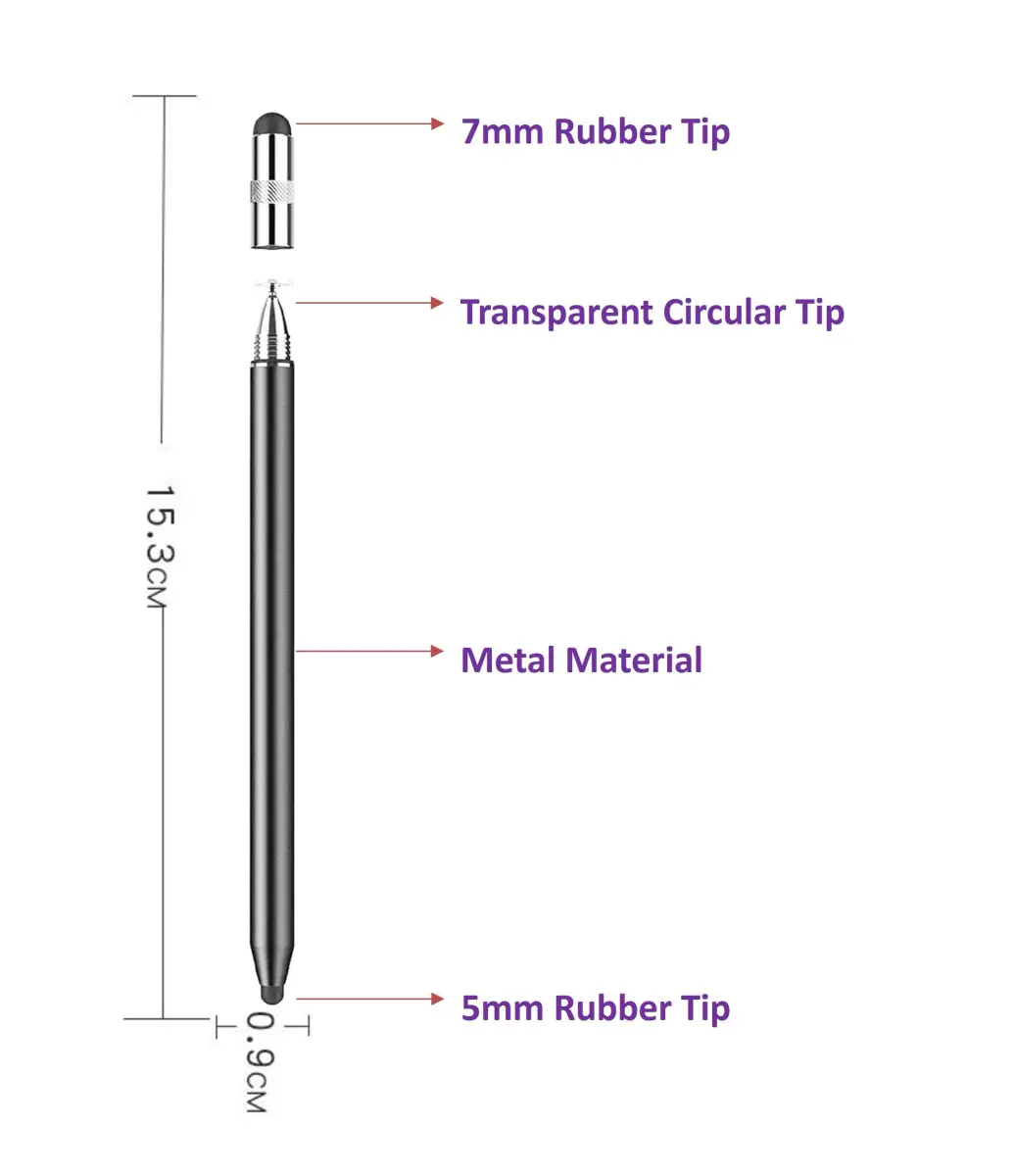 fllynewrite 3-in-1 Stylus Pen for Samsung Galaxy Tab A9+/A9/A8/A7/A7 Lite, iPad Pro/iPhone/Fire/Surface | Universal Touchscreen Input Pen (Black) - view 3
