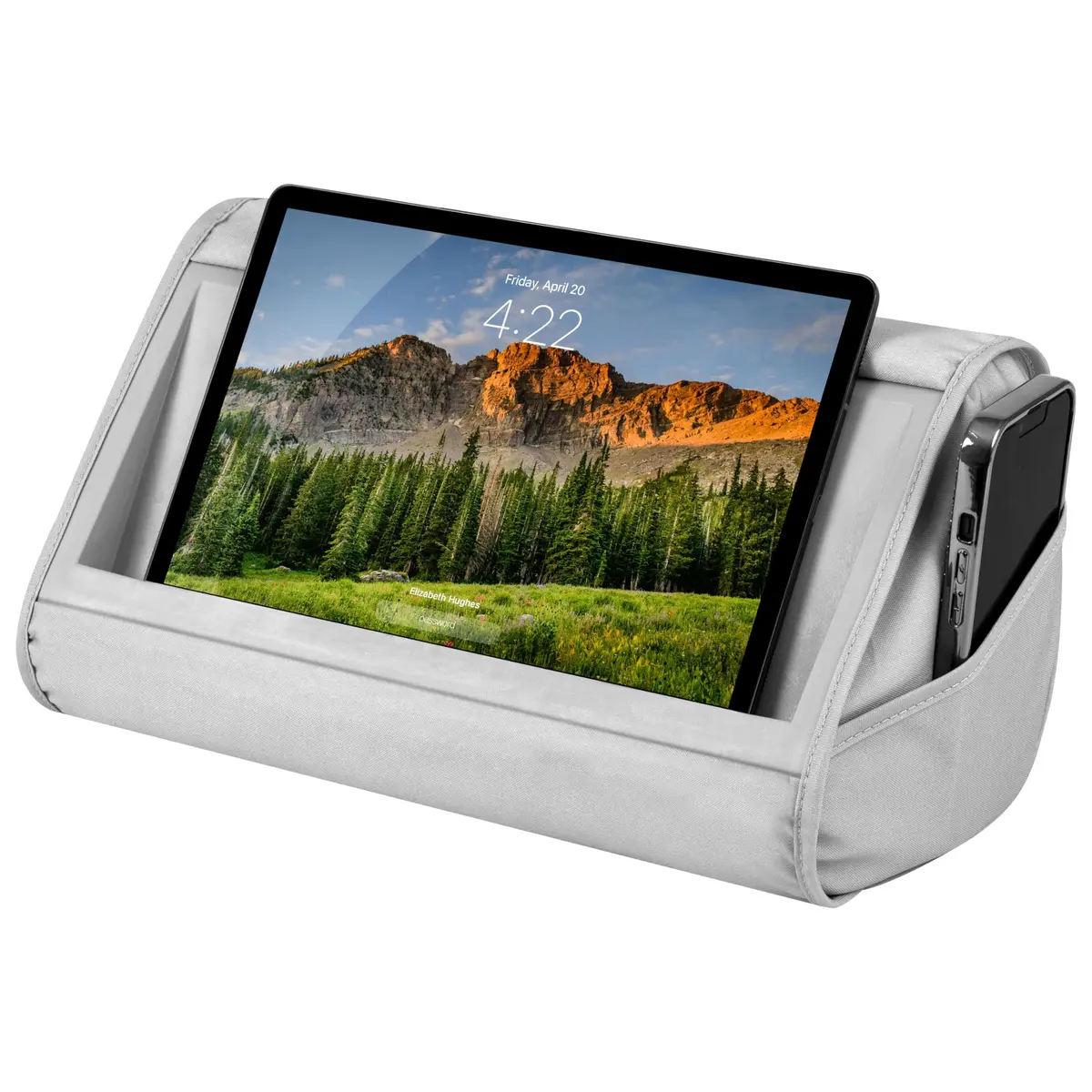LapGear Tablet Pillow Stand Gray 11” Slot | Microbead Cushion for Hands-Free Use - main product image