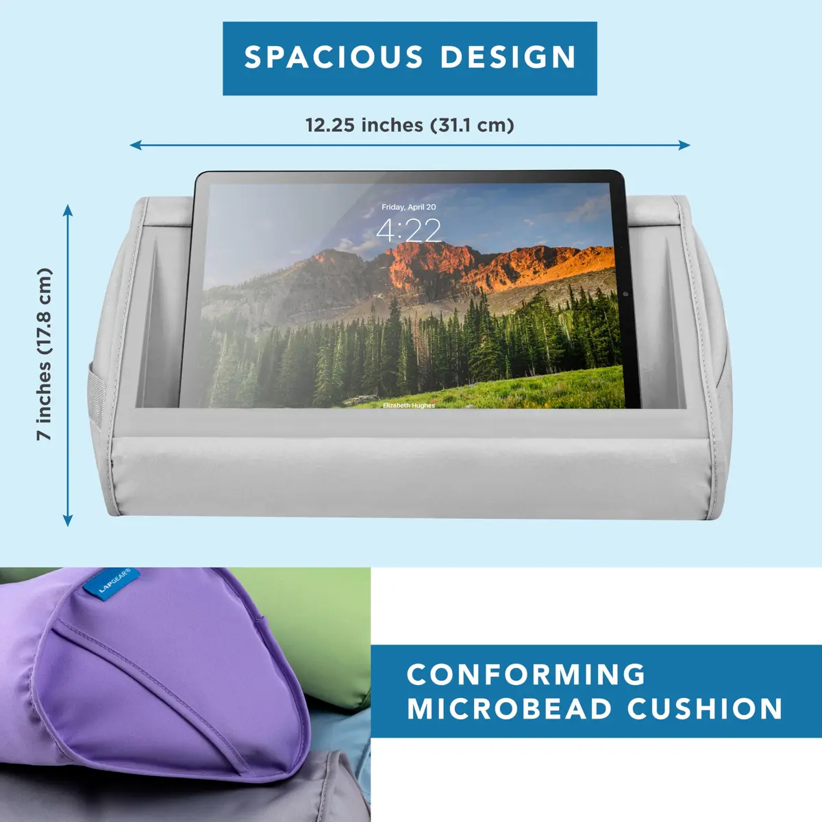 LapGear Tablet Pillow Stand Gray 11” Slot | Microbead Cushion for Hands-Free Use - view 5