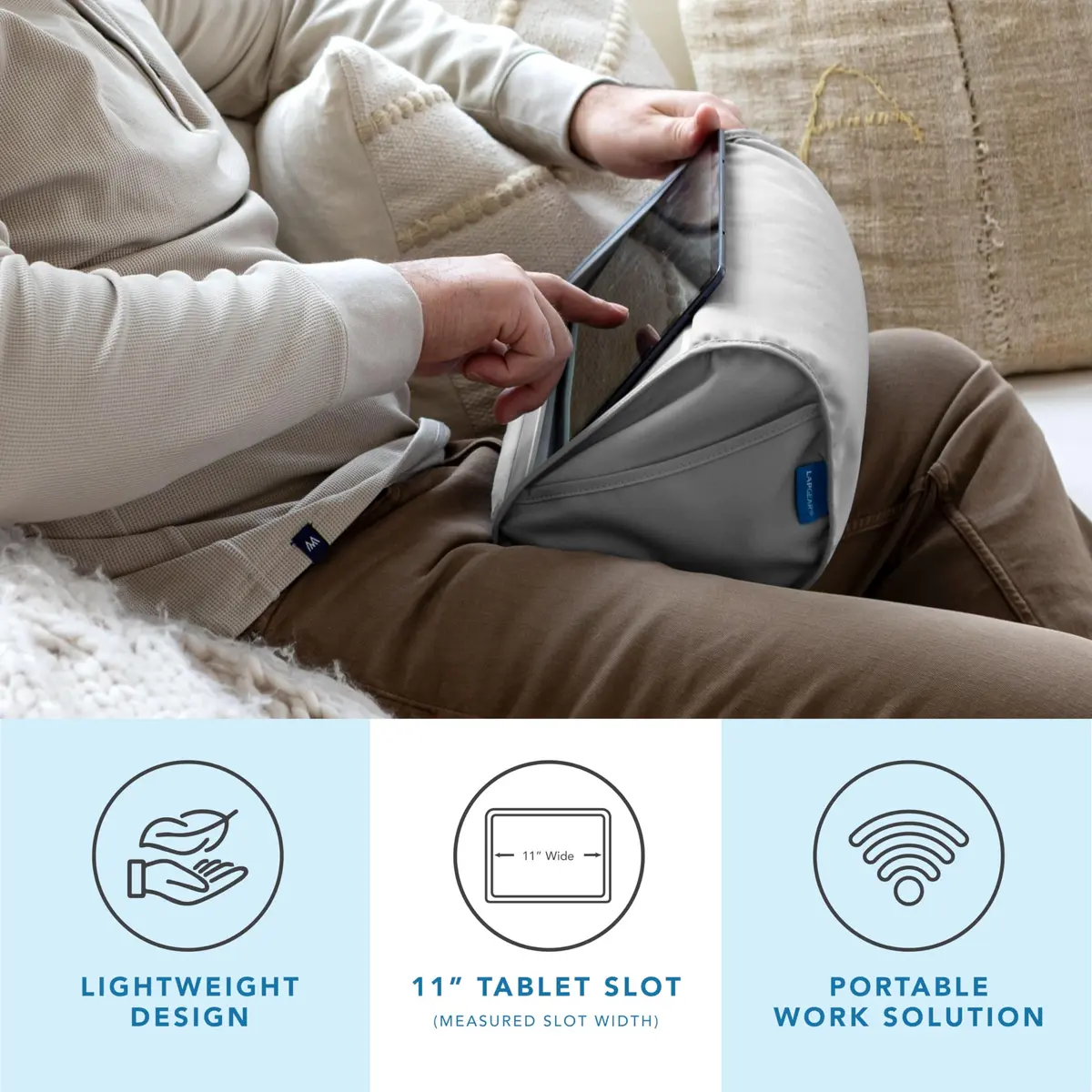 LapGear Tablet Pillow Stand Gray 11” Slot | Microbead Cushion for Hands-Free Use - view 2