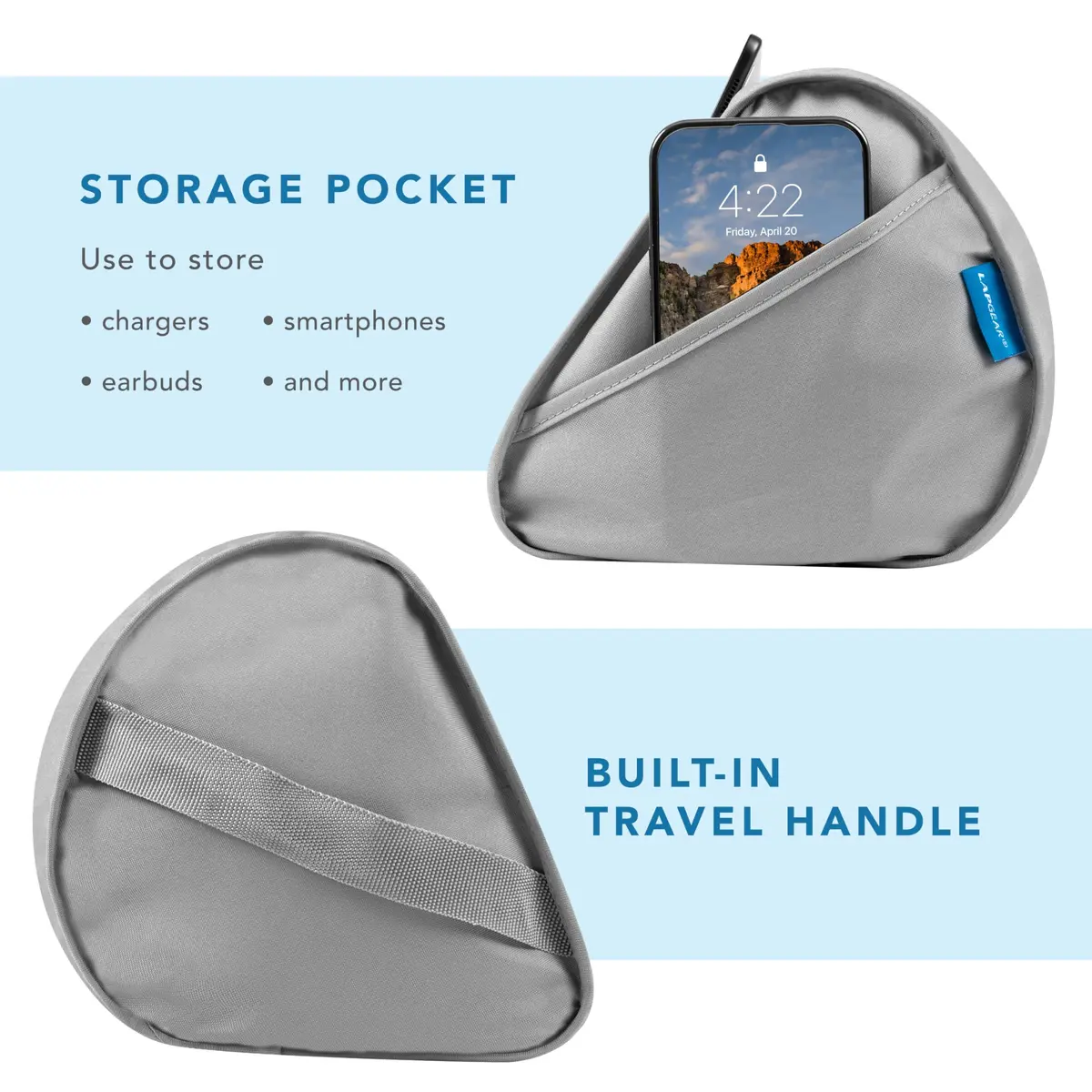 LapGear Tablet Pillow Stand Gray 11” Slot | Microbead Cushion for Hands-Free Use - view 4