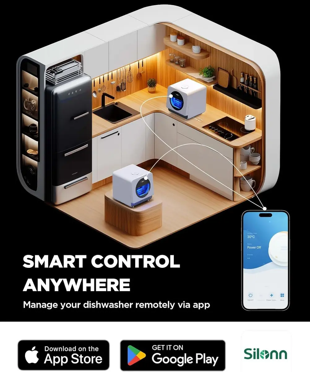 Silonn Portable Countertop Dishwasher with App Control, 5L Water Tank, 8 Wash Programs, 4 Place Settings | Compact & Smart - view 4