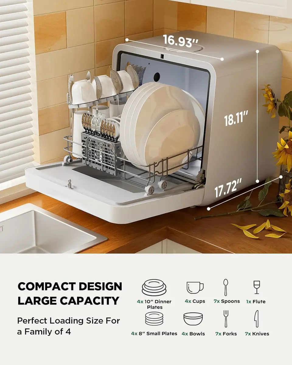 Silonn Portable Countertop Dishwasher with App Control, 5L Water Tank, 8 Wash Programs, 4 Place Settings | Compact & Smart - view 2