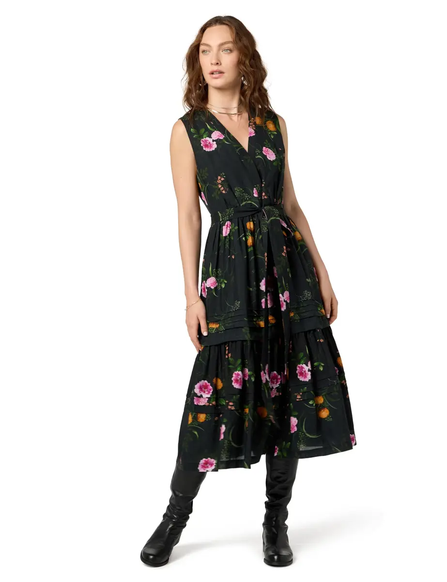 Kobi Halperin Women's Violet Dress, Black Multi, Medium | Sleeveless V-Neck Dress with Self-Tie, Fall Style - main product image