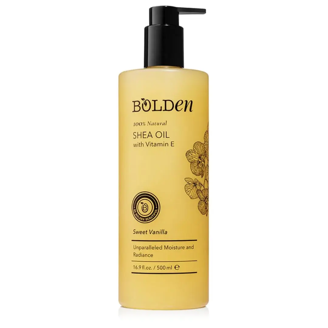 BOLDEN Sweet Vanilla Shea Body Oil with Vitamin E 499ml (16.9 Fl Oz) | Deeply Moisturizes Dry Skin, Helps Improve Stretch Marks & Scars - main product image