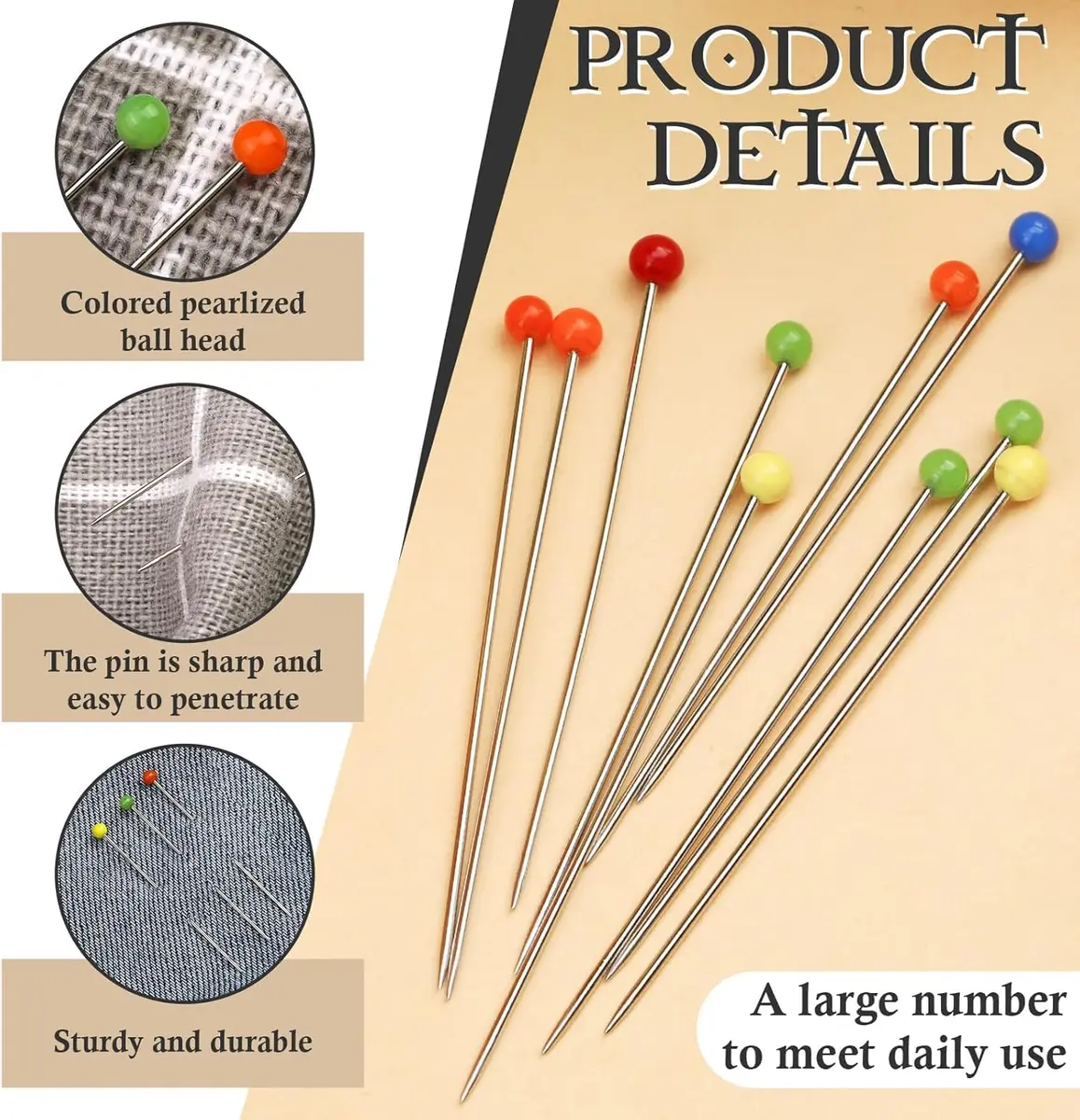 Zerodis Sharp Pin 30mm Multicolor Glass Ball Head Sewing Needles | Wide Application, 800/1000 pcs - view 5