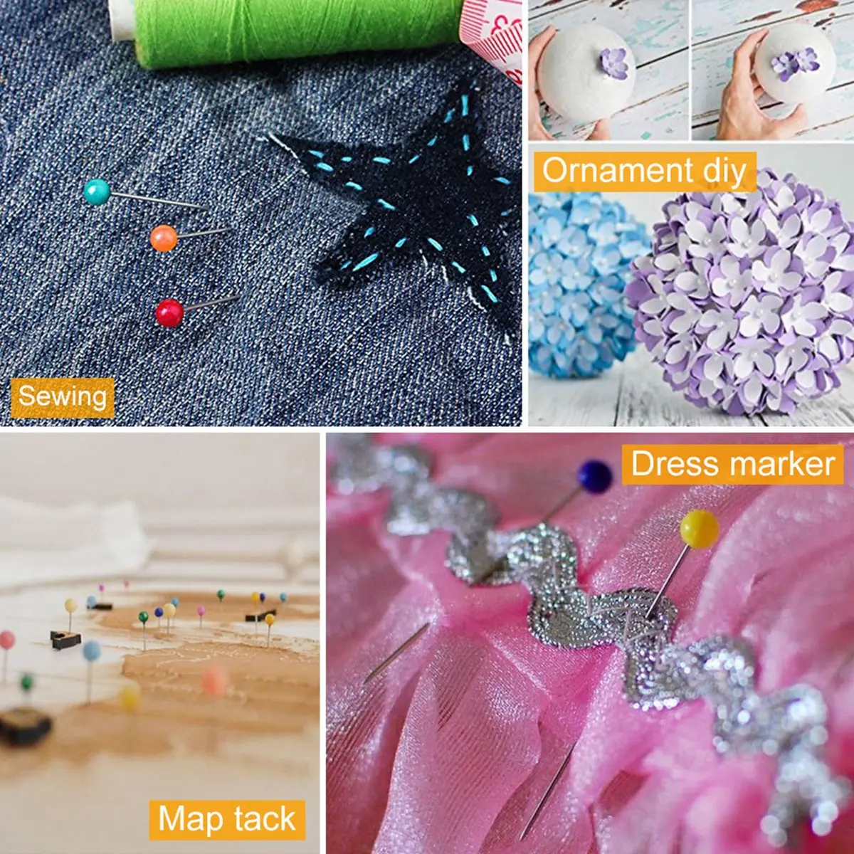 Zerodis Sharp Pin 30mm Multicolor Glass Ball Head Sewing Needles | Wide Application, 800/1000 pcs - view 7