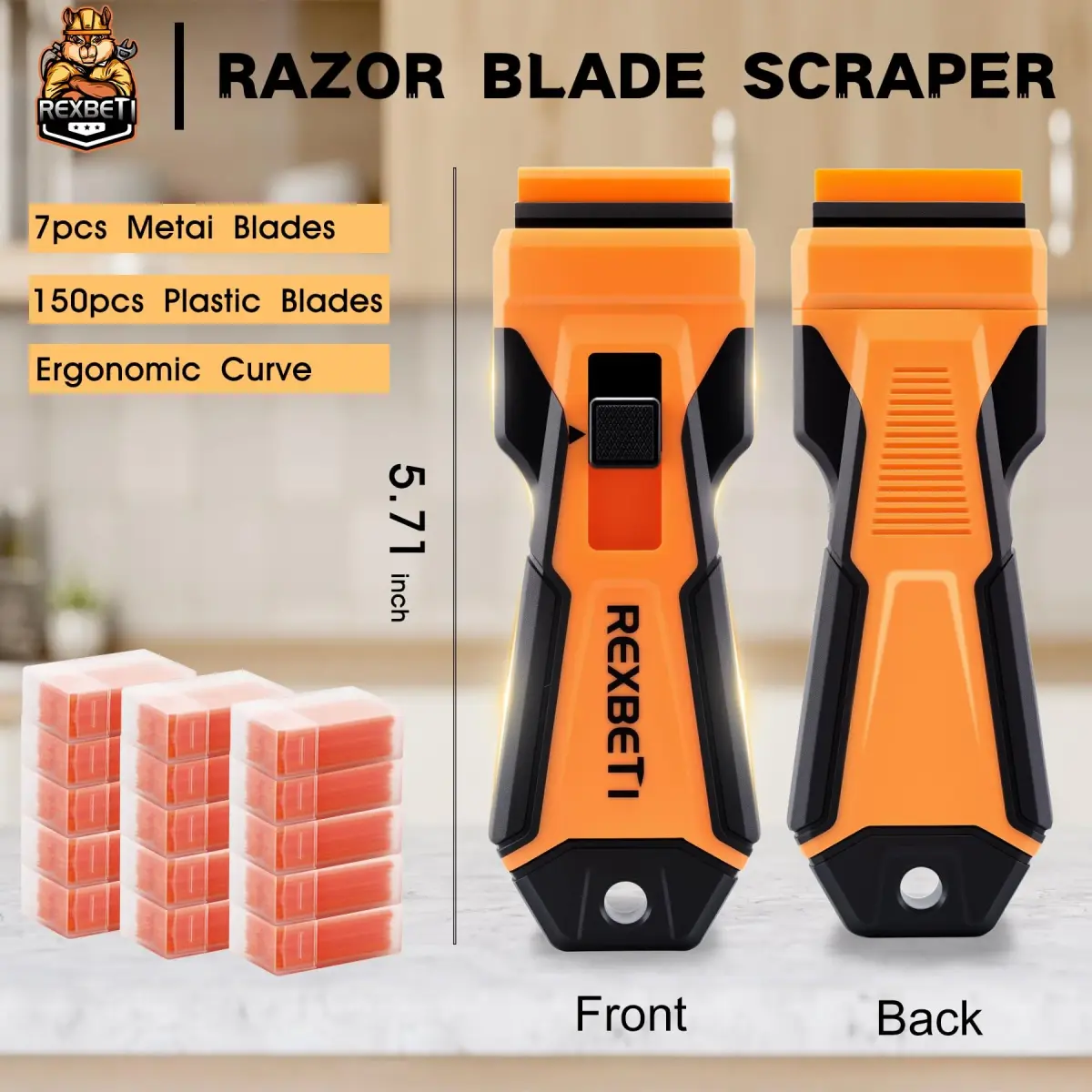 REXBETI Upgraded Razor Blade Scraper Tool | 7 Metal & 150 Plastic Blades for Glass, Stovetop, Walls - view 2