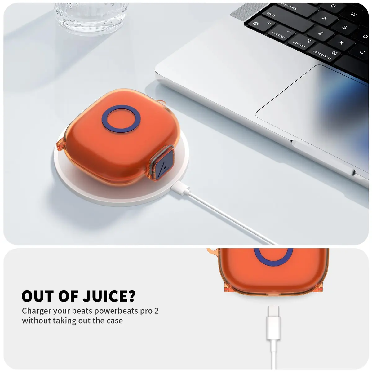 Nimuw Secure Lock Case for Beats Powerbeats Pro 2, Clear Orange | Full Body Protection with Carabiner & Cleaning Kit - view 6