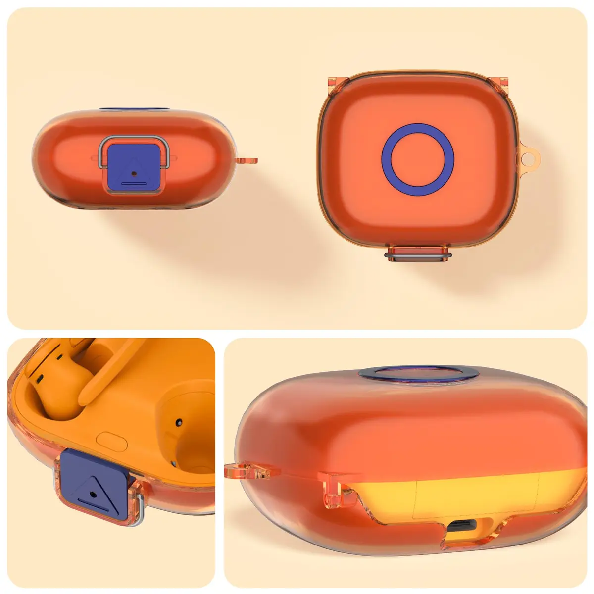 Nimuw Secure Lock Case for Beats Powerbeats Pro 2, Clear Orange | Full Body Protection with Carabiner & Cleaning Kit - view 4