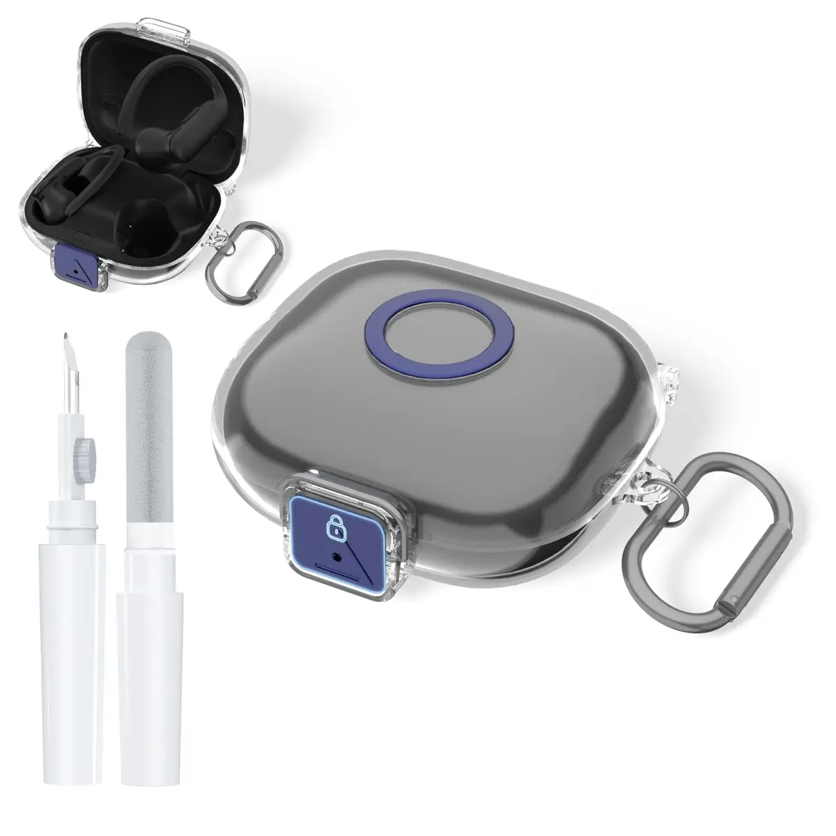 Nimuw Secure Lock Case for Beats Powerbeats Pro 2 with Carabiner & Cleaning Kit, Clear - main product image
