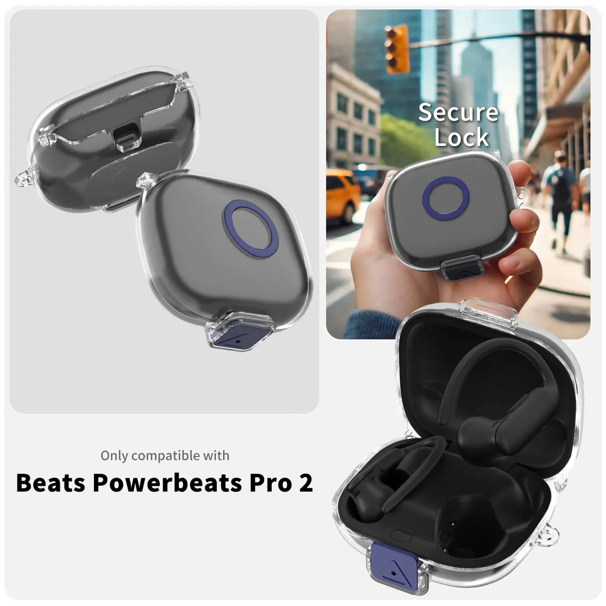 Nimuw Secure Lock Case for Beats Powerbeats Pro 2 with Carabiner & Cleaning Kit, Clear - view 2