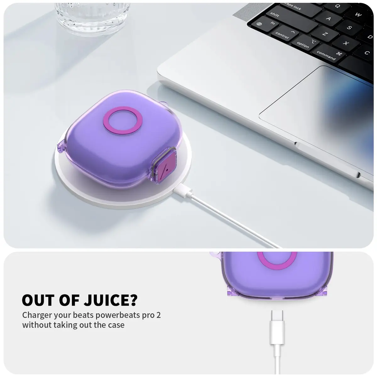 Nimuw Secure Lock Case for Beats Powerbeats Pro 2 | Clear Purple TPU with Carabiner & Cleaning Kit - view 6