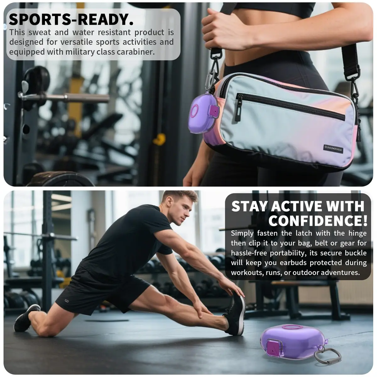 Nimuw Secure Lock Case for Beats Powerbeats Pro 2 | Clear Purple TPU with Carabiner & Cleaning Kit - view 7