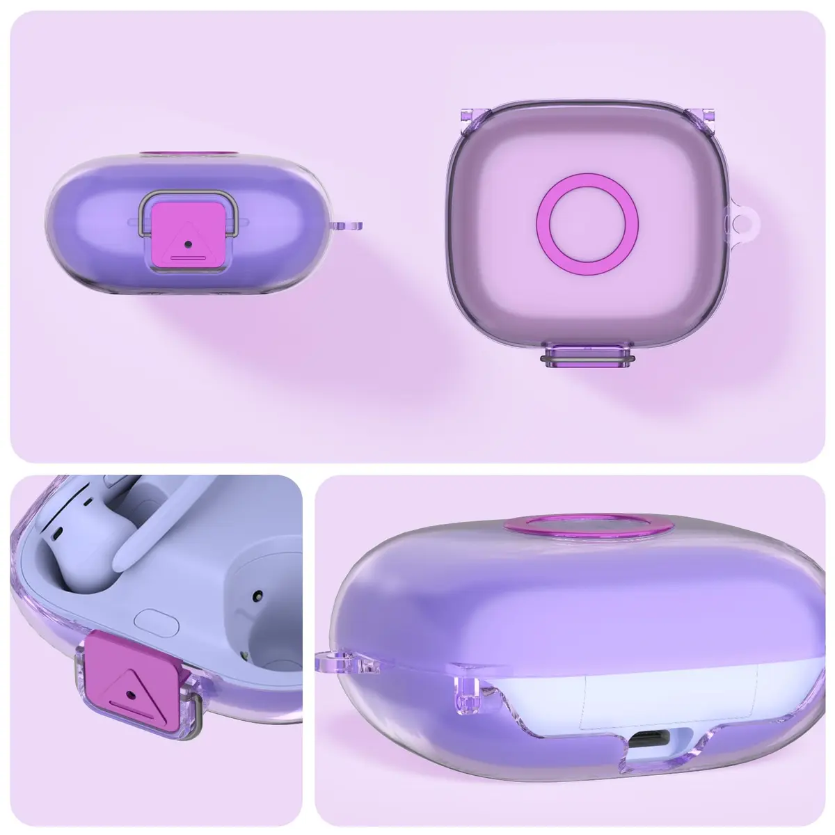 Nimuw Secure Lock Case for Beats Powerbeats Pro 2 | Clear Purple TPU with Carabiner & Cleaning Kit - view 4