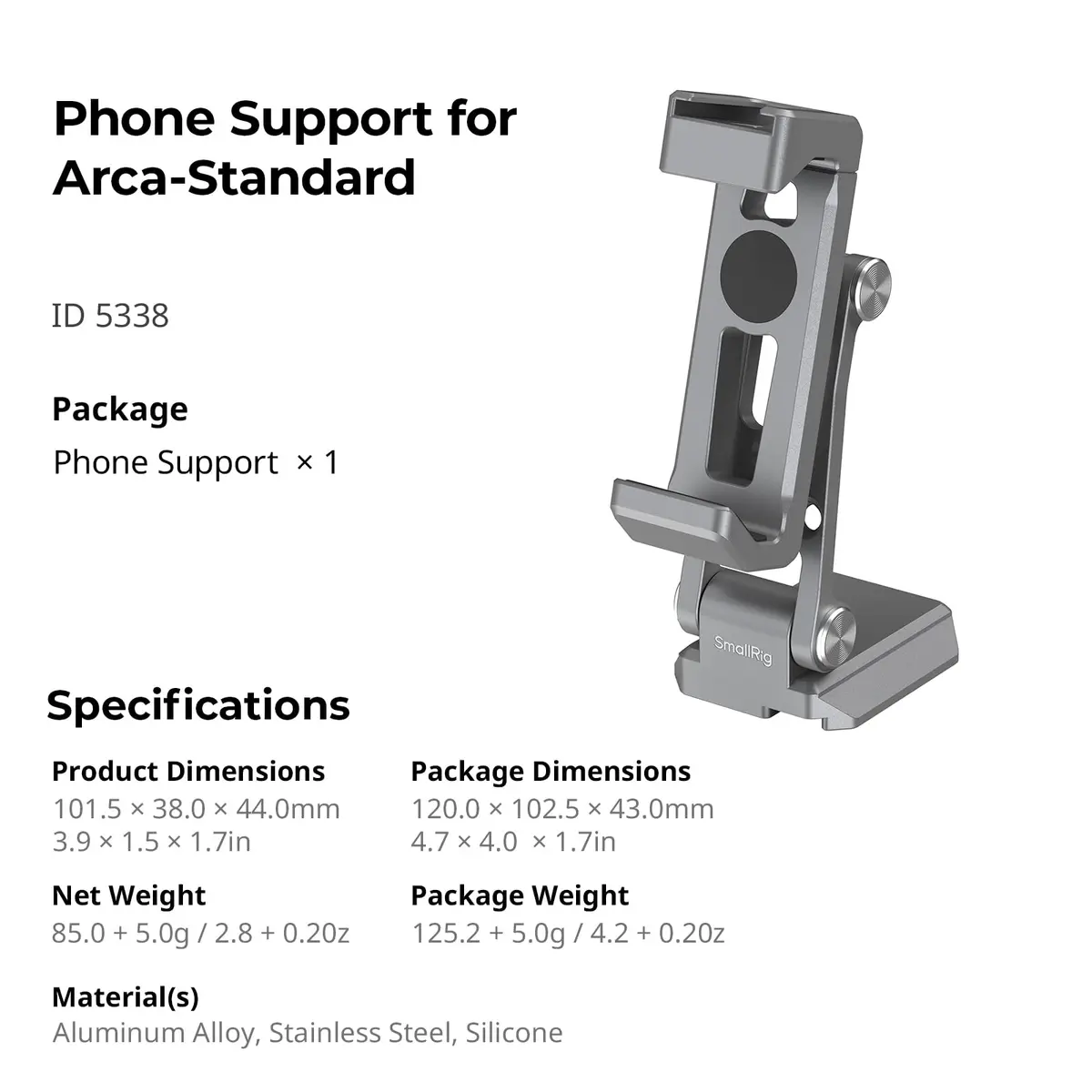 SMALLRIG Metal Phone Mount with Baseplate for Arca-Swiss - 5338 | Versatile, Durable & Compatible with DJI RS Mini - view 7