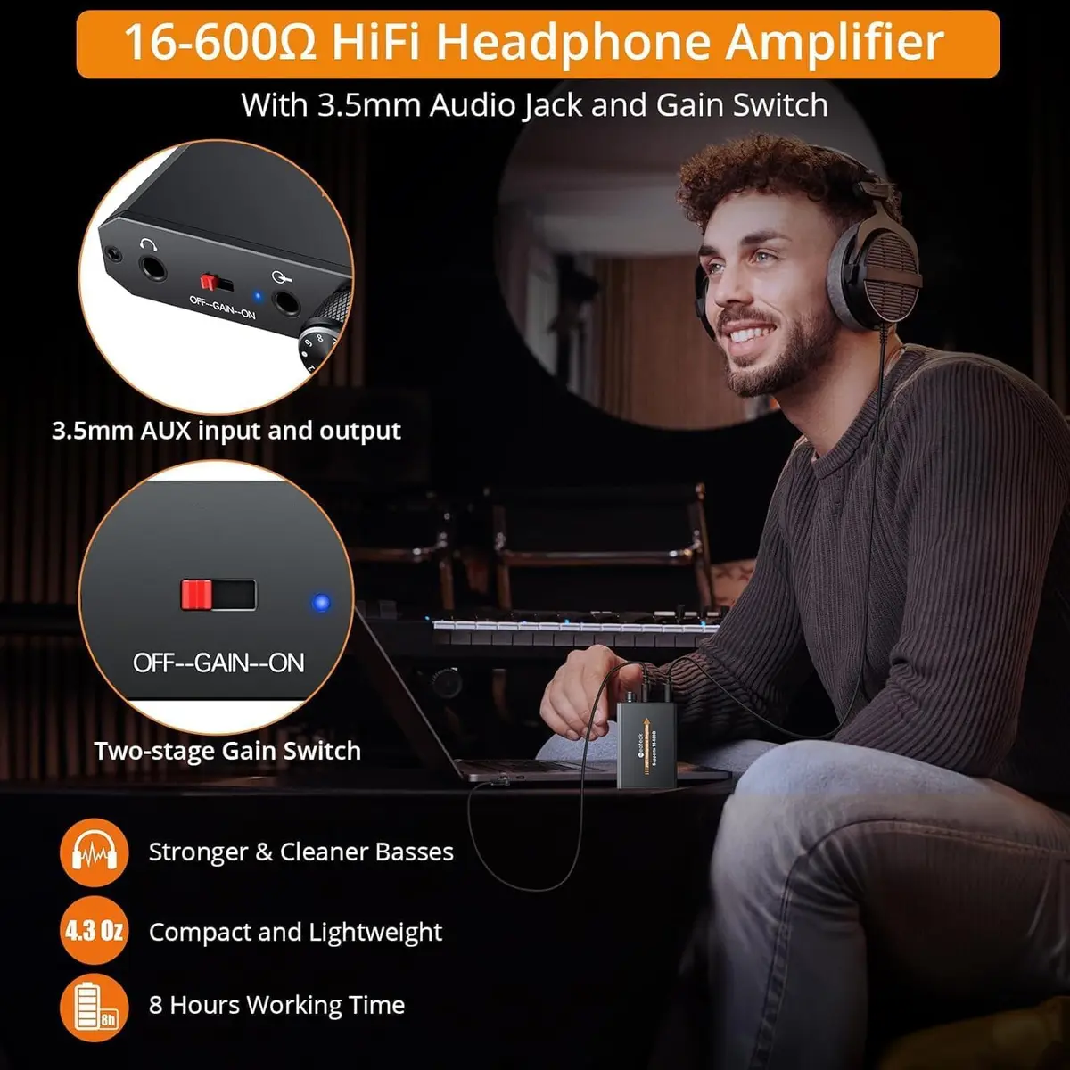 Neoteck Amplifier 16-600 Ohm Portable Headphone Amplifier | Compact HiFi Audio Boost - view 3