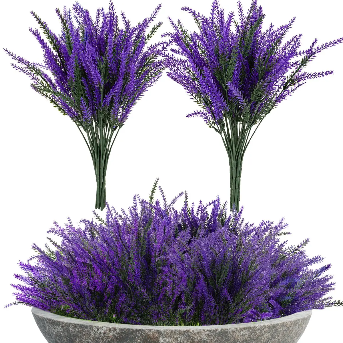 RAINFLOW Artificial Lavender Flowers 8 pcs | Outdoor Faux Lavender Plants for Patio & Indoor Decor - main product image