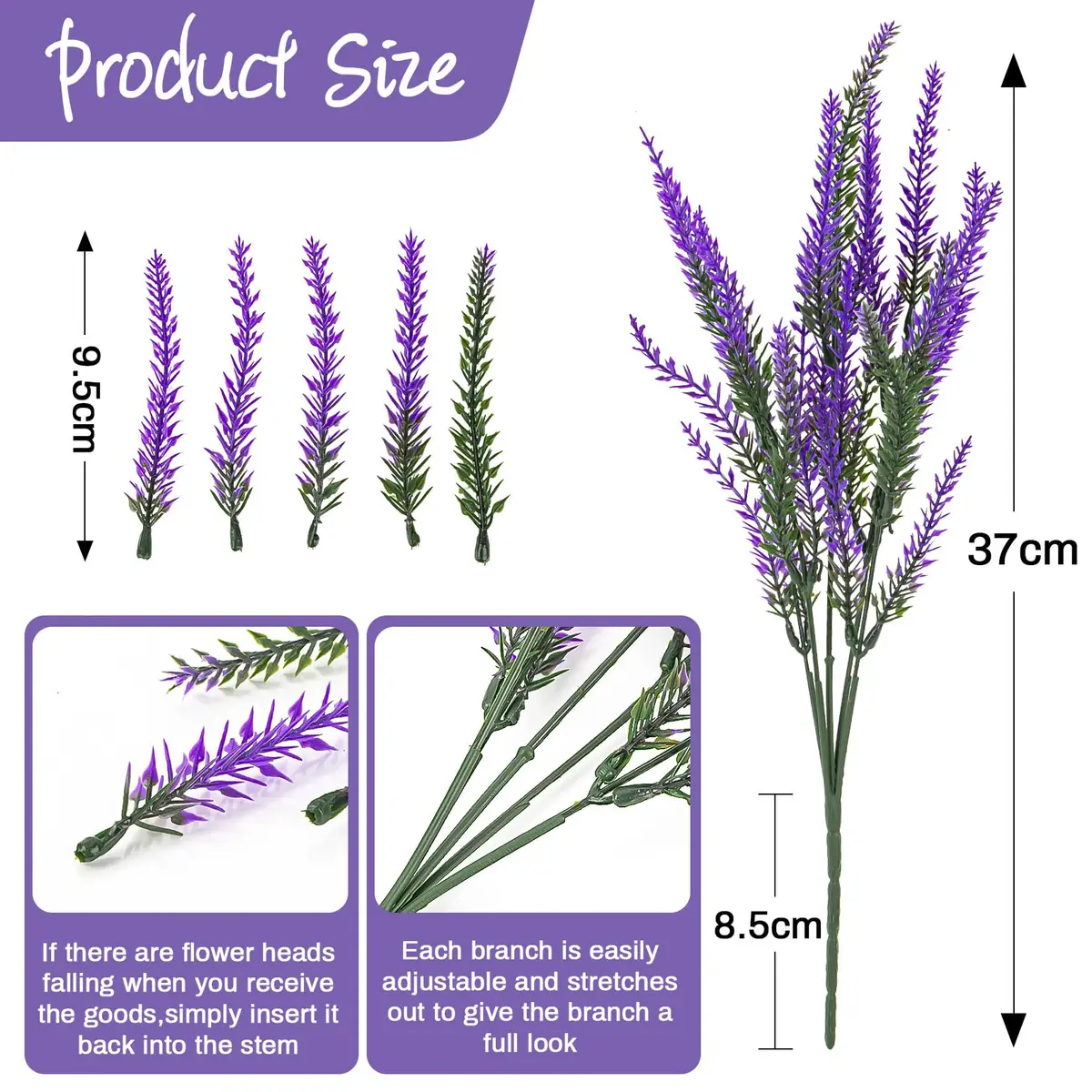 RAINFLOW Artificial Lavender Flowers 8 pcs | Outdoor Faux Lavender Plants for Patio & Indoor Decor - view 2